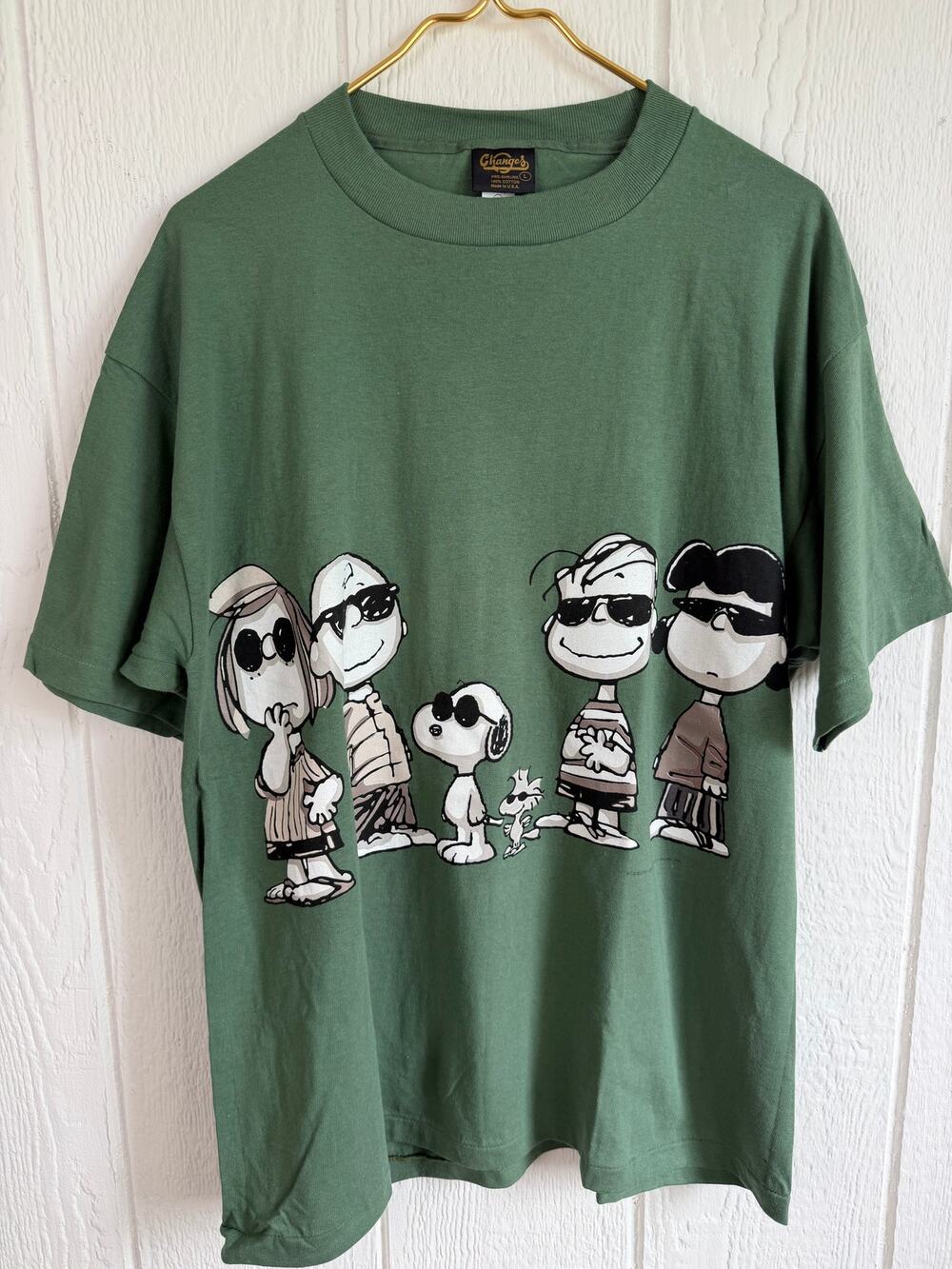 Vintage 1990s Peanuts "Joe Cool" Graphic T-shirt Sage Green Single Stitch USA